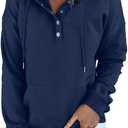 Dokotoo Womens 2025 Hoodies Button Collar Drawstring Hooded Pullover Sweatshirt Casual Long Sleeve Tops Shirts (Large, Blue)