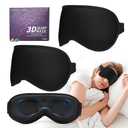 3D Sleep Mask for Men Women 2 Pack, Blackout Eye Mask for Sleeping Eye Mask for Side Sleeper, Memory Foam Adjustable&Washable, Airplane Travel Essentials Couples Yoga Meditation Office Black & Black