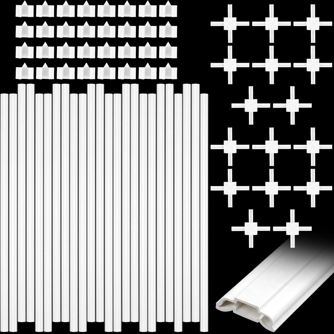 24 Pcs 24" Plastic Window Grille Inserts White Window Grid Kit Include Grid Connectors and Fasteners for for Installing Decorative Grilles Layouts Home