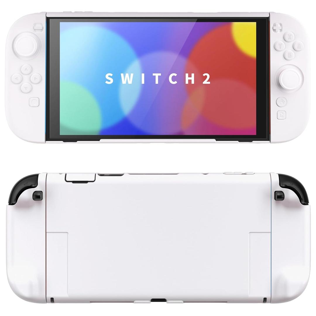 PlayVital Hard Case for Nintendo Switch 2 with Extra Stand & Thumb Grip Caps | Split Design, Dockable Protective Full-Body Shell Cover for Nintendo Switch 2 | Solid Color Series, White