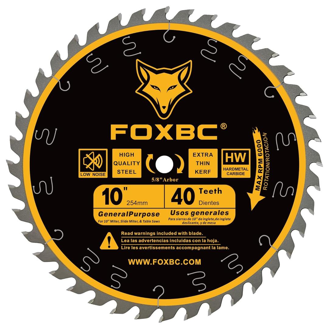 FOXBC 10 Inch Ultimate General Purpose Table Saw Blade, 40-Tooth Wood Cutting, 5/8-Inch Arbor