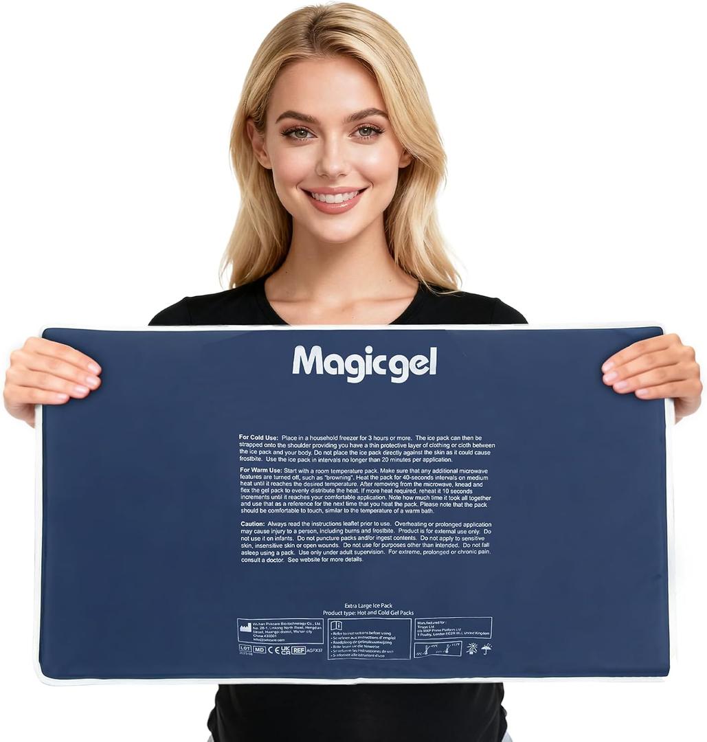 Magic Gel Extra Large & Reusable Ice Pack (15x23.5 inches, XL) for Maximum Back and Full Body Pain Relief from Injuries, Swelling, Bruises, Sprains | Ice Blanket for Sleeping & Physical Therapy - Gray