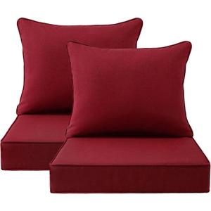 Outdoor Patio Chair Cushions Set, 24" x 24", Set of 2, Water-Repellent, Fade Resistant, Deep Seat Bottom and Back Cushion for Backyard, Couch, Sofa and Patio Furniture, Red