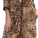 Bloggerlove House Dresses for Womens Zip Up Robe Cotton Nightgown Long House Coat Half Sleeve Night Gowns Comfy Sleepwear, Size XL