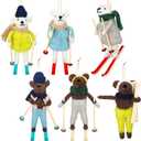 Fanfanwin 6 Pcs Christmas Tree Bear Ornaments 5.91" Skiing Bear Felt Hanging Animal Ornaments Winter Holiday Christmas Tree Gift Home Decoration