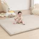 Baby Play Mat for Floor,1.3" Thick Elasti-Foam 7450 Playpen Mat for Toddlers Infant Kids,Water-Repellent Soft Coral Velvet for Tummy Time, Non-Slip Backing for Crawling,Tatami Style(Beige)