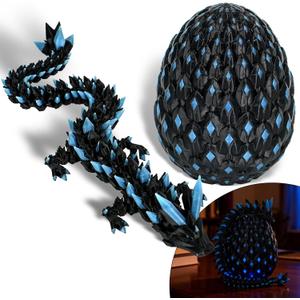 12.5" 3D Printed Crystal Dragon Glow-in-the-Dark Version, Dragon Egg, 3D Printed Animals, Toy Figure, Christmas Stocking Stuffers for Kids