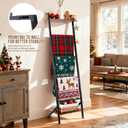 5 Tier Blanket Ladder with Shelf and Hooks, 4.8ft Metal Ladder Shelf Blanket Holder Storage Rack for Living Room, Free Standing Blanket Rack for Storage and Home Decor