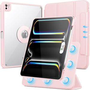 SPARIN Case for iPad Pro 13 inch 2025/2024-M4 M5 with Pencil Holder, Detachable Magnetic Hybrid Protective Cover, Portrait/Landscape Stand, Durable Protection, Auto Wake/Sleep -Pink
