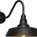 15 Inch Large Outdoor Gooseneck Barn Light, Dusk to Dawn Barn Light Waterproof and Rustproof Exterior Light Fixture for Patio, Porch, Garage, Gooseneck Lighting (Black)