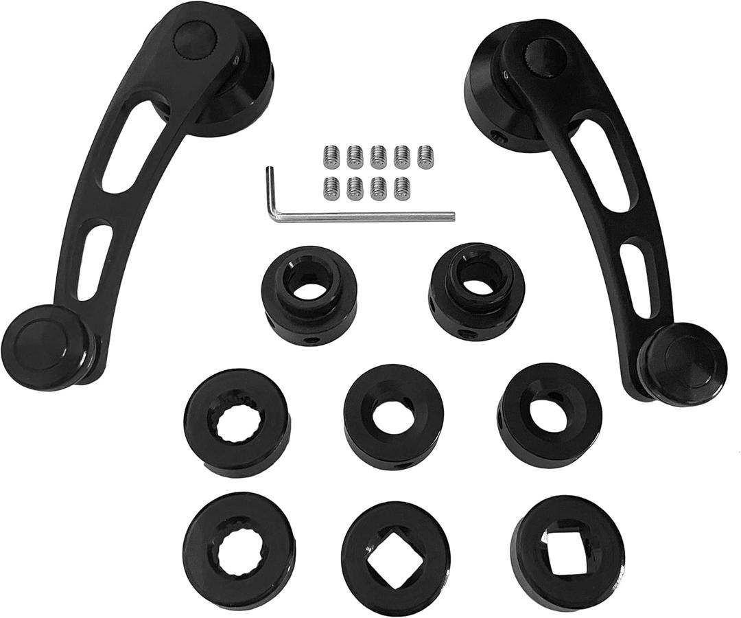 X-AVION 2PCS (1 Pair) Car Window Crank Handle Black Anodized Winder Billet Aluminum Universal Car Wagon Door Window Winder Crank Riser Replacement
