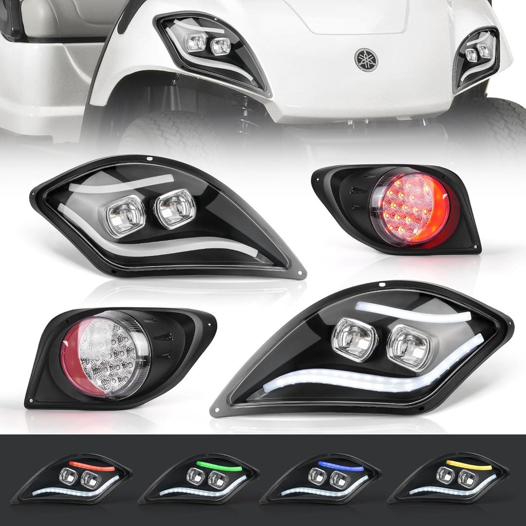 10L0L Golf Cart Light Kit for Yamaha Drive 2 (2017-Up) - 12V/36V/48V Plug & Play Headlight with Built-in DC Converter, APP Control, RGB,DRL, Turn Signals, Brake Lights & Horn