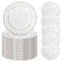 REWOMC 50 Pcs Vintage White Charger Plates Bulk, 13" Round Beaded Chargers