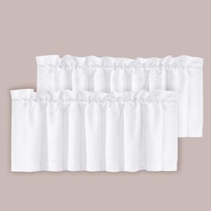 H.VERSAILTEX 2 Panels White Valance for Windows, Natural Blackout Curtains Valances for Small Windows/Living Room/Bedroom/Bathroom Rod Pocket 52" W x 18" L, Pure White2 Packs