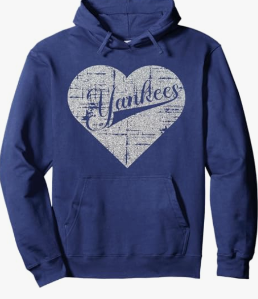 Vintage Heart Yankees I Love Yankees First Name Personalized Pullover Hoodie, Blue, Small