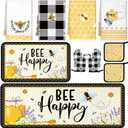 10 Pcs Bee Kitchen Dish Towels Rugs Oven Mitts and Pot Holders Set Farmhouse Kitchen Decor Set for Women Mom Daughter Gift Cooking Baking Grilling (Cute Yellow Black)