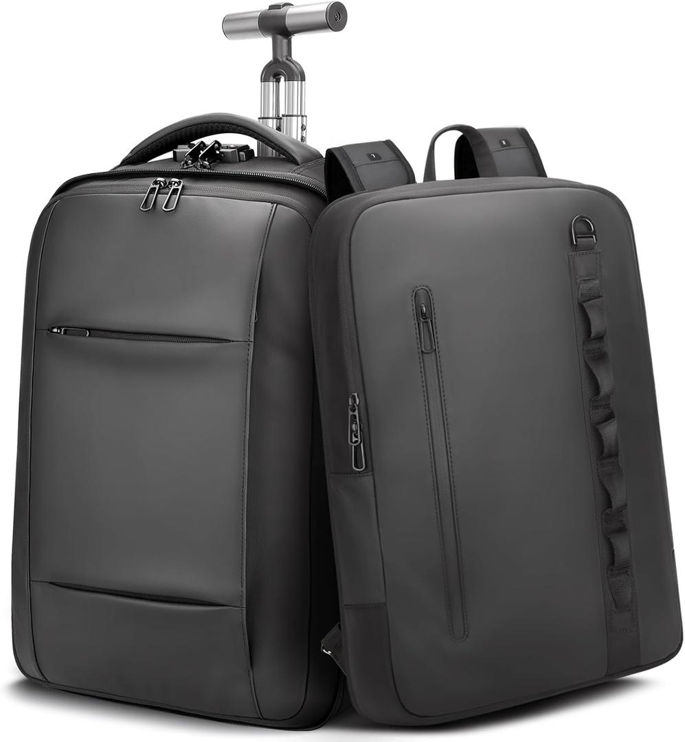 2-in-1 Detachable Carry On Rolling Backpack - Splits into Two Bags for Travel, 50L Wheeled Backpack with 17.3 Padded Laptop Sleeve, USB Charging Ports, TSA Lock, Waterproof Luggage Suitcase, Large