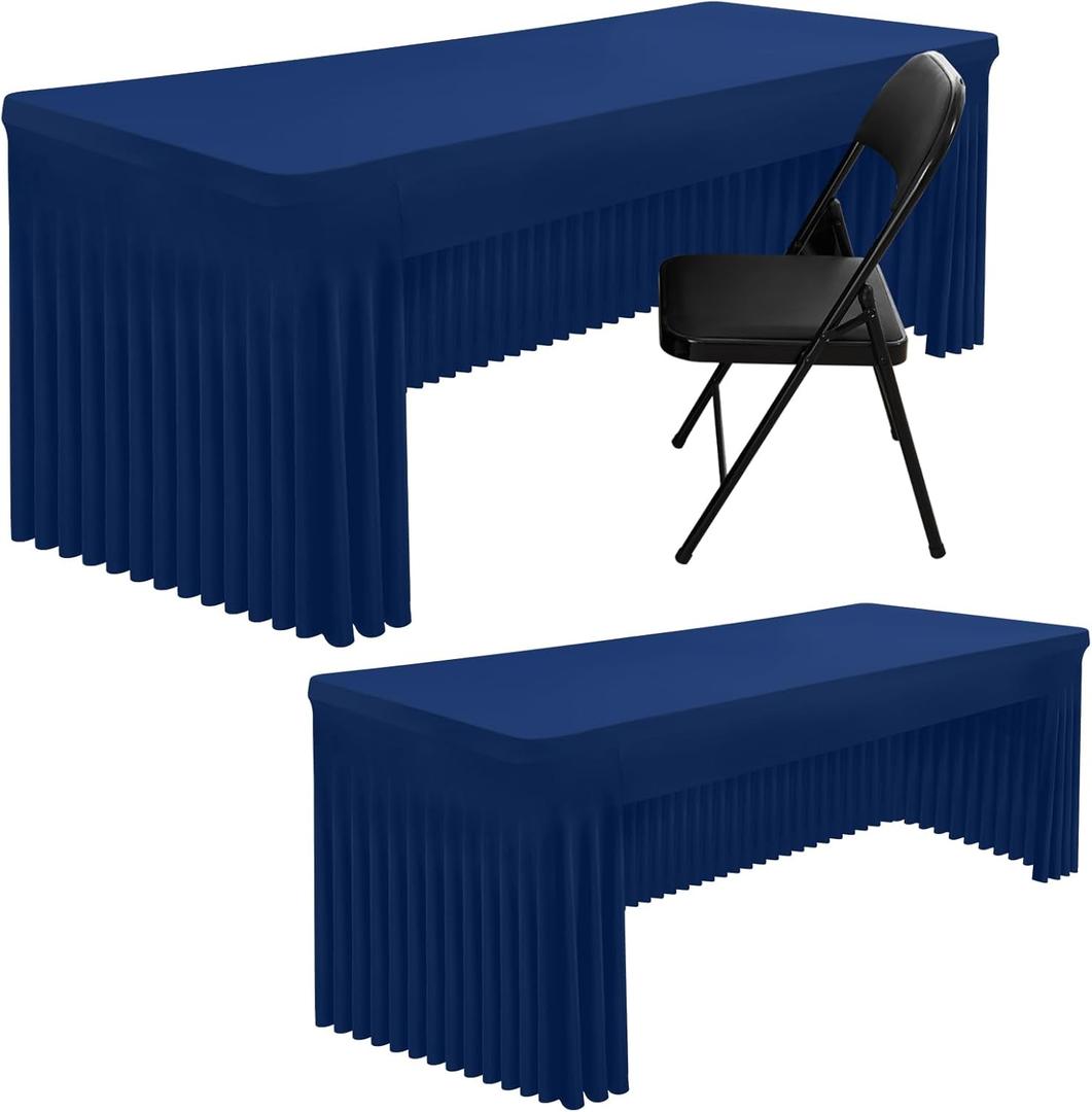Smiry 2 Pack Spandex Open Back Tablecloth,Elastic Fitted Stretch Tablecloth for 5FT Rectangle Tables,Waterproof Washable Table Cover Skirt for Wedding, Banquet & Parties (Navy, 60Lx30Wx30H Inch)