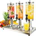 2.4 Gallon Beverage Dispenser, Hot & Cold Drink Dispenser with Stand & Drip Trays, Commercial Water Pitcher with Leakproof Spigot & Ice Core for Parties, Weddings, Buffets, Beer Serving