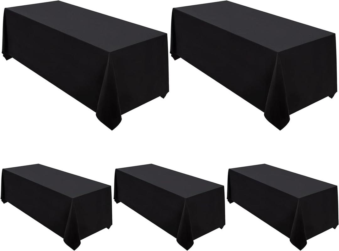 Surmente 5 Pack Black Tablecloth 90 x 156-inch Rectangular Polyester Table Cloth for Weddings, Banquets, or Restaurants Surmente 5 Pack Black Tablecloth 90 x 156-inch Rectangular Polyester Table Cloth for Weddings, Banquets, or Restaurants