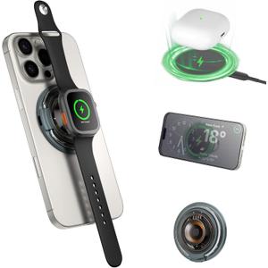 3 in 1 Charging Station with Magnetic Phone Ring Holder, 15W Ultra-Fast Charger, Compatible with iPhone 16/15/14/13/Pro/Max, iWatch, AirPods4/3/2/Pro, Technological Blue 1
