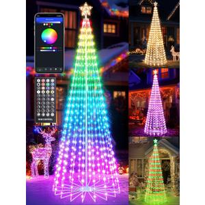 Flacchi Smart Christmas Outdoor Tree Lights - Star Tree Topper with Removable Bracket, App Control, Sync with Music, Waterfall Colored Lighted for Holiday Decorations (8.8FT/ Rope Lights)