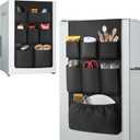 Dorm Room Essentials Mini Fridge Storage, 14 Pockets and Paper Goods Organizer, Dorm and Office Over the Fridge Caddy Organizer, College Essentials Flatware Storage Organizer - Black (63IN)