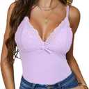 Camisole Tops for Women Cotton Lace Cami Top Adjustable Spaghetti Strap Tank Top V Neck Lace Trim Undershirt, M