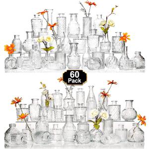 Arme Glass Bud Vase Set of 60 Pcs, Small Clear Glass Bud Vases in Bulk for Flowers, Rustic Wedding Centerpieces and Vintage Decorations, Perfect for Home, Table and Events with Elegant Design