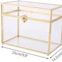 NCYP Small Glass Card Box with Lid for Wedding Reception - 9.8" x 5.6" x 7.7" - Rectangle Storage Terrarium for Party Wishwell Keepsake, Gold, Tabletop Decor (Glass Box Only, No Slot, No Lock)