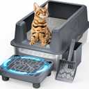 Enclosed Stainless Steel Cat Litter Box with Lid, Extra XL Large Metal Litter Box with High Sided, Easy Clean, Odorless, Anti-Urine Leakage, Includes Scoop (Darkgray)
