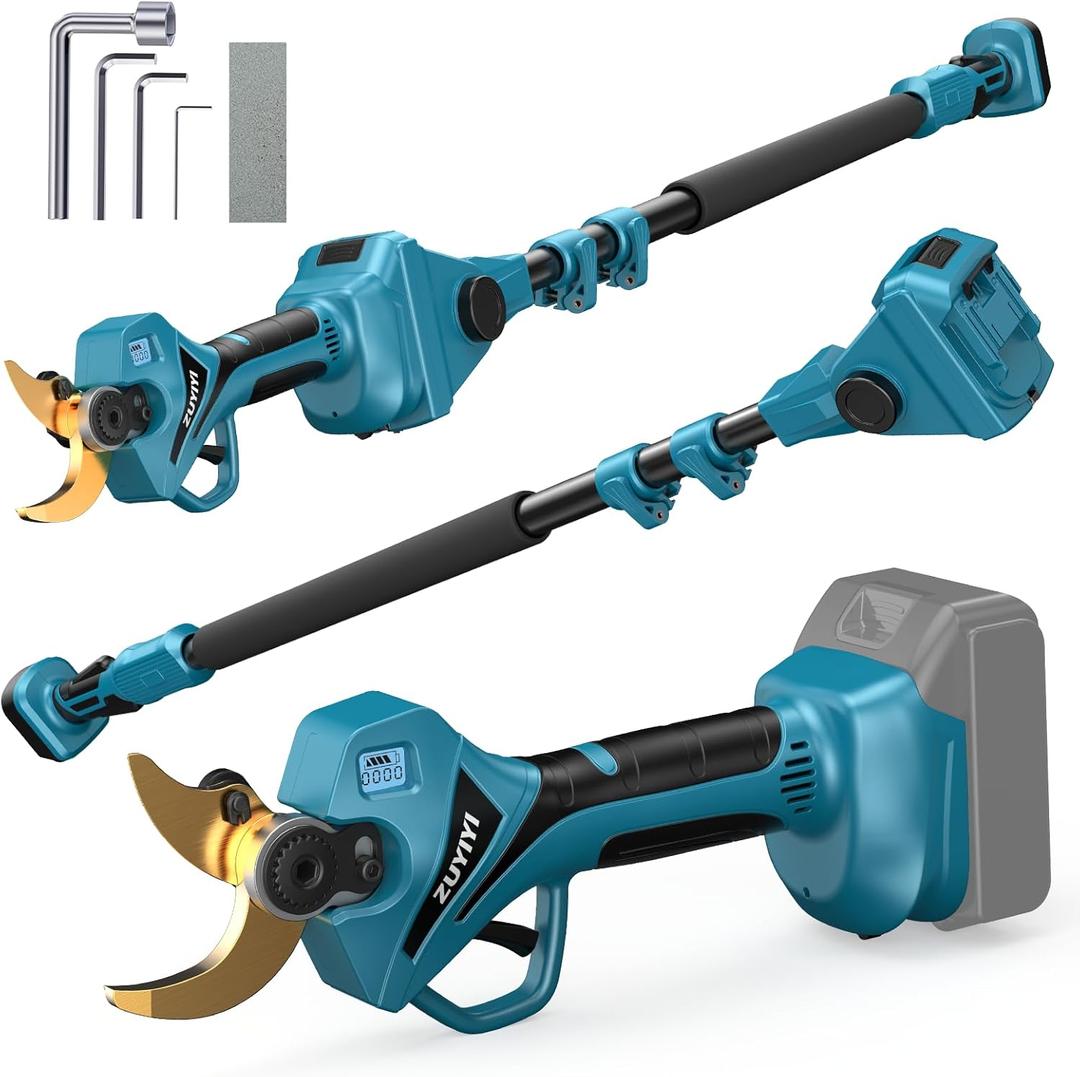 2-in-1 Cordless Pole Pruning Shears for 18V Battery(NOT Included), 2.4" Cutting Diameter 14.7FT Reach Electric Power Pruner w/Extension Pole, Brushless Tree Pruner for Branch Trimming