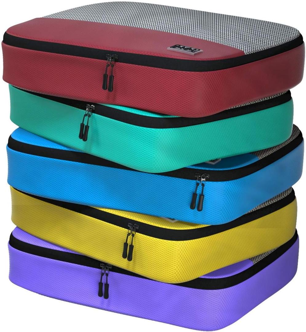 Large Packing Cubes for Travel - 5pc Packing Cubes for Suitcases - Lightweight Luggage Organizer Bags (Large 5pc - Red/Yellow/Green/Blue/Purple)