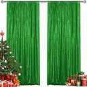 Green Sequin Backdrop Curtain 2 Pieces 2FTx8FT Glitter Photography Backdrop for Party Wedding Birthday Christmas Decorations