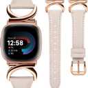 Minyee Leather Bands Compatible with Fitbit Versa 4/Versa 3/Fitbit Sense 2/Sense Band Women, Slim Thin Dressy Designer Premium Leather Strap with C-Shape Metal Buckle for Versa 3 4 Sense 2 Smartwatch (Starlight/Rose Gold)
