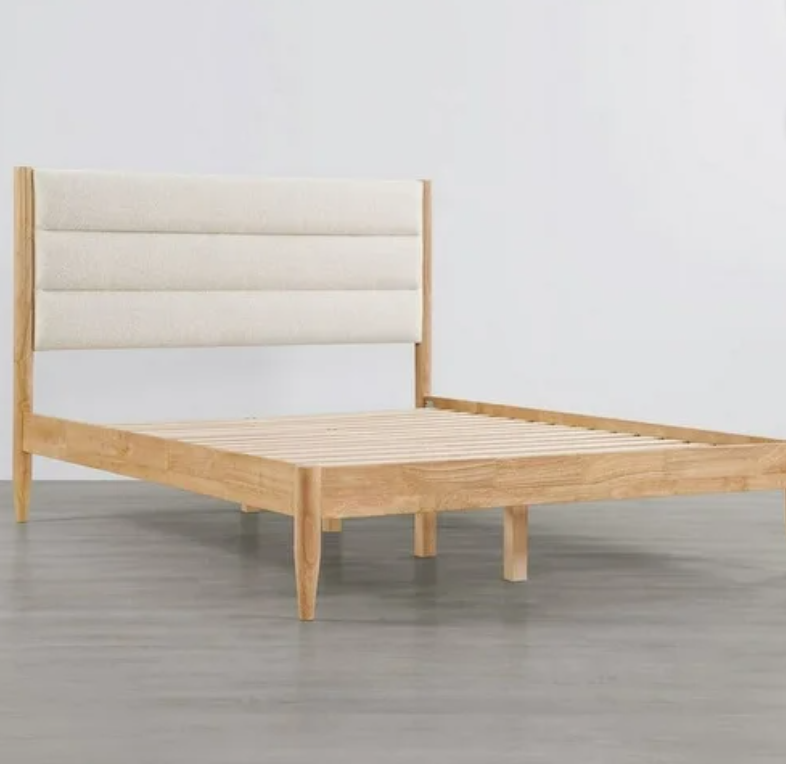 CHITA Full Size Upholstered Platform Bed Frame with Headboard Boucle Fabric Style, Oatmeal, 700 LB, 55.12 in