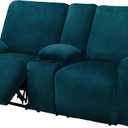Ultimate Decor Reclining Love Seat with Middle Console Slipcover, 8-Piece Velvet Stretch Loveseat Reclining Sofa Covers, 2 seat Love seat Recliner Cover, Thick, Soft, Washable, (Deep Teal)