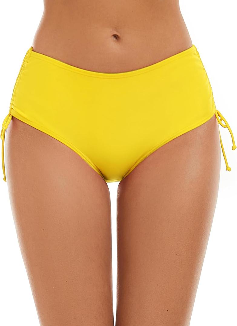 Bonneuitbebe Women's Bikini Bottoms Full Coverage Swim Bottoms Mid Waisted Swimsuit Bathing Suit Bottom (Medium, Tangerune Yellow)