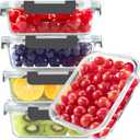 BAYZZ Glass Food Storage Containers, 5 Pack 35 Oz Glass Meal Prep Containers, Lunch Boxes with Airtight BPA-Free Lids, Microwave, Freezer and Dishwasher Safe (Gray)