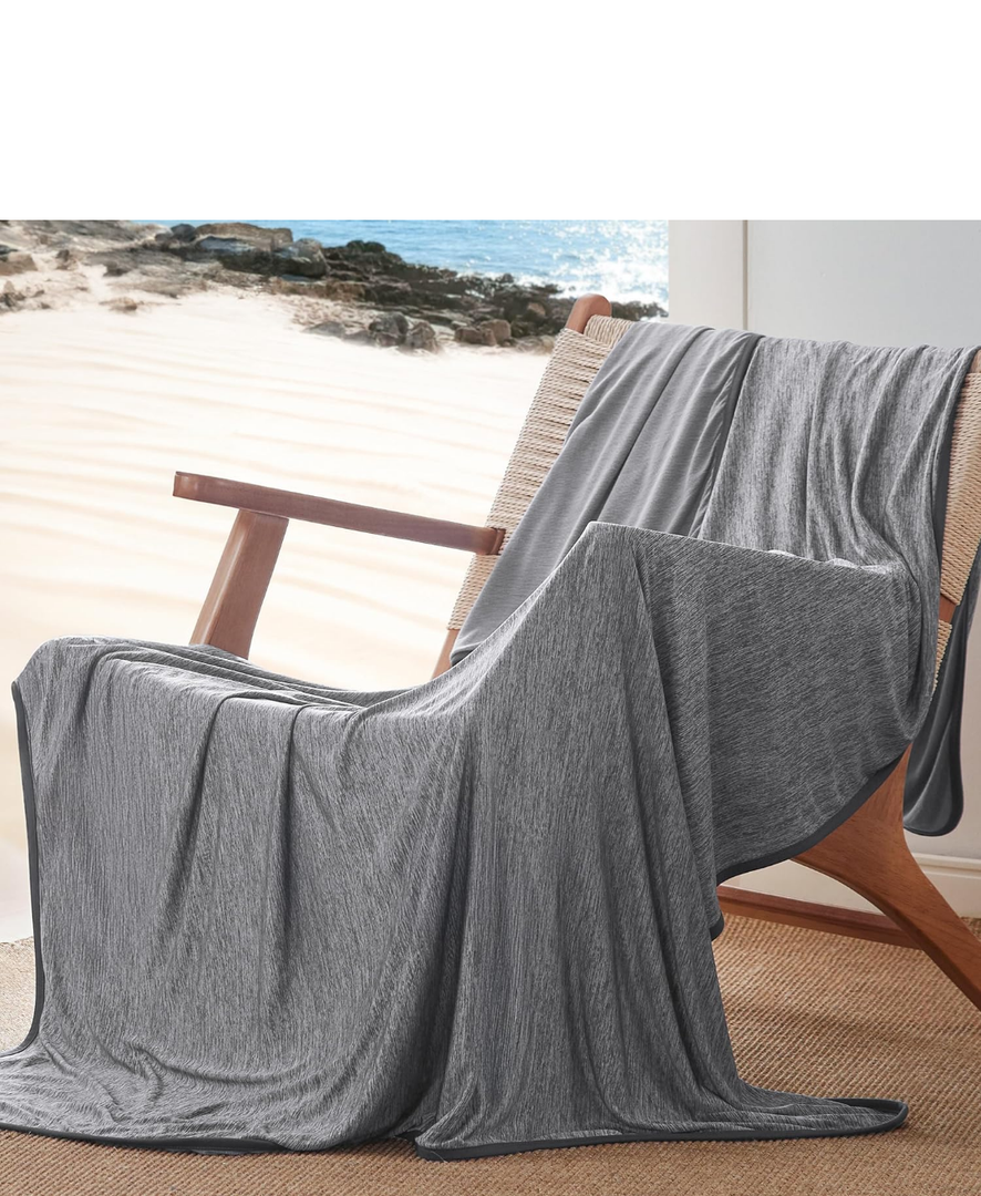 Bedsure Grey Cooling Blanket for Hot Sleepers - Summer Cold Linen Beige Throw Blanket for Couch, Arc-Chill Lightweight Bedding, Cool Thin Ice Cold Cooled Throws with Rayon Derived from Bamboo, 50x70