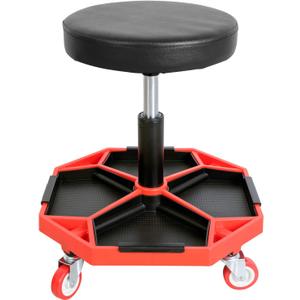 BIG RED ATRXF8308R Torin Heavy Duty Pneumatic Garage Rolling Stool/Creeper Seat with Removable Plastic Tray, 300 lb Capacity, Black/Red