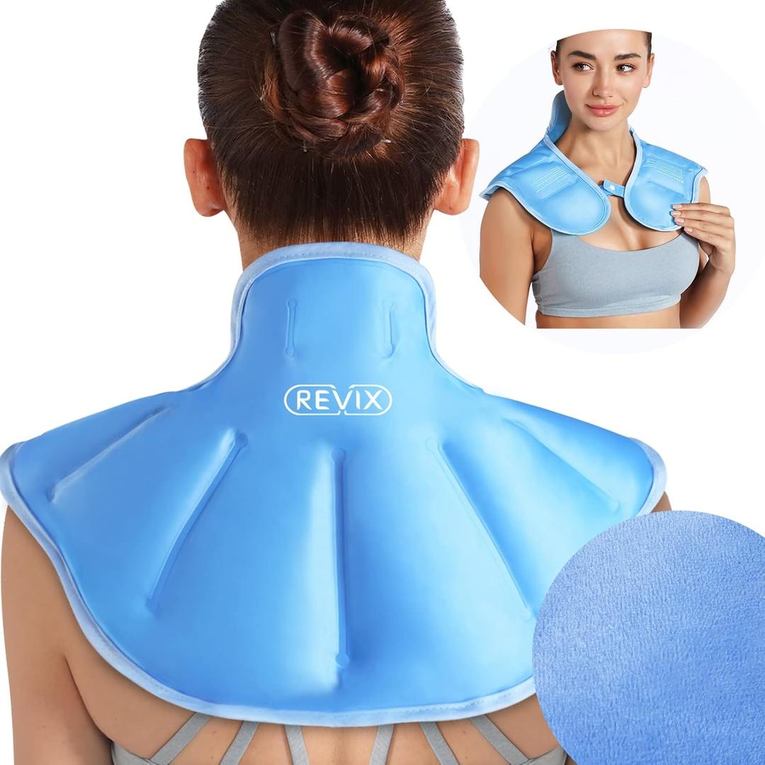 REVIX Ice Pack for Neck and Shoulders Upper Back Discomfort, Large Neck Ice Pack Wrap with Soft Plush Lining, Reusable Gel Cold Compress for Post-Workout Recovery, Blue