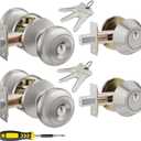 2 Set All Keyed Same Entry Door Knobs and Single Cylinder Deadbolt Combo Set for Entrance and Front Door, Keyed Alike Exterior Door Lock Set with Keys, Satin Nickel Deadbolt Lock and Door Knob Set