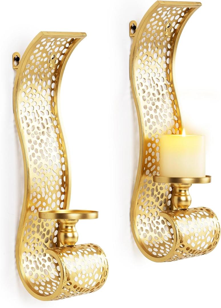 Gold Candle Sconces - Metal Wall Candle Holders for Living Rooms hallways Decorative Set of 2