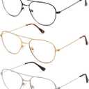 3-Pack Retro Aviator Reading Glasses for Men Women Trendy Square Blue Light Blocking Computer Readers Metal AM6092A