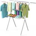 Clothes Drying Rack 2 Tiers, Heavy Duty Drying Rack Clothing Folding Indoor Outdoor, Stainless Steel Laundry Drying Rack, Portable Garment Rack, Blanket Rack Clothesline(61 Inches) (Silver)