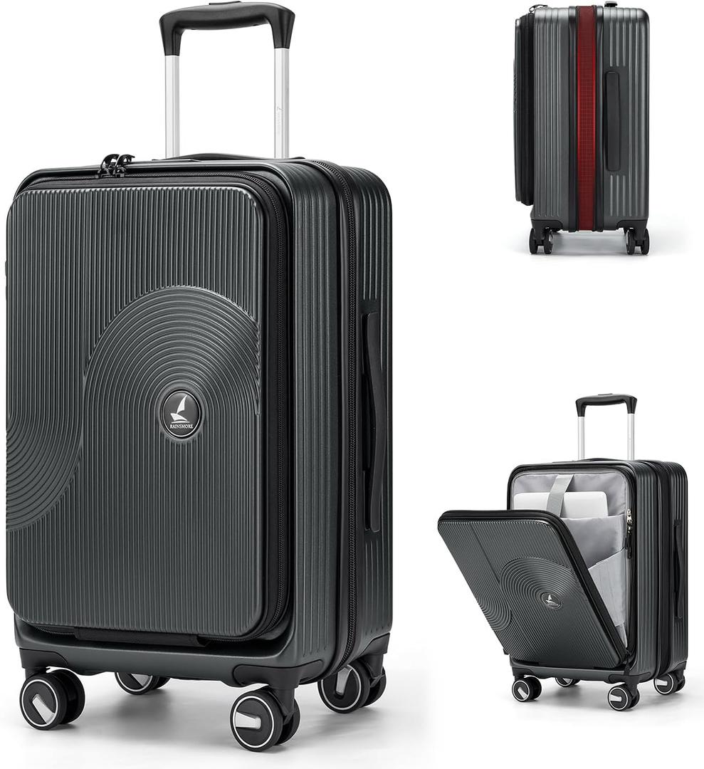 RAINSMORE Carry on Luggage Airline Approved, 20 Inch Expandable Hard Sided Carry on Suitcase with Spinner Wheels, Hard Shell Small Rolling Travel Luggages for Women Men with Tsa Lock, Grey