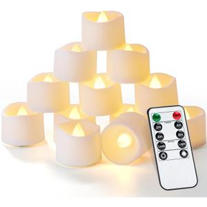 Homemory 9 pcs Remote Timer LED Tea Lights Candles, 400+Hours Flickering Flameless Battery Votive Tealights for Tabletop Lighting, Centerpieces Decor, Holiday (Warm White Glow, White Base)