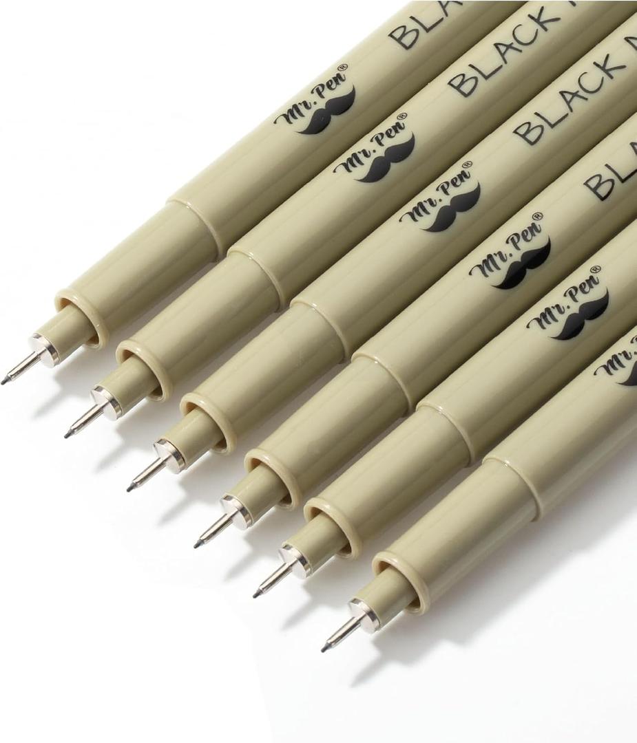 Mr. Pen 0.25mm 6 Pack Black Micro Fine Point Pens for Drawing and Sketching