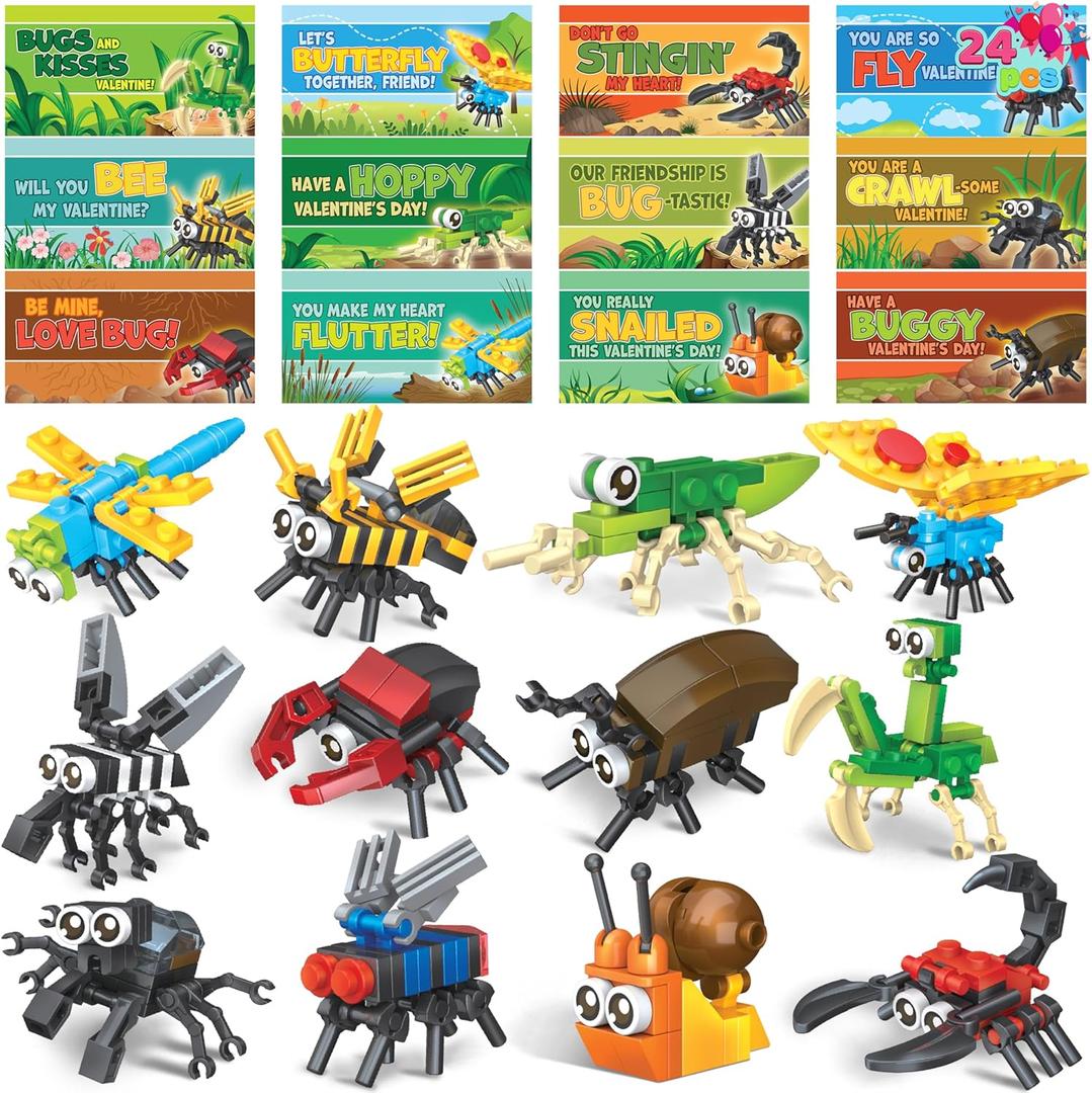 JOYIN 24 Packs Valentines Party Gift Cards with Building for Party Favor, Kids Classroom Exchange, Prize Supplies, Valentines Gifts Exchange School Rewards